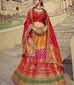Multicolor hand woven silk semi stitched lehenga