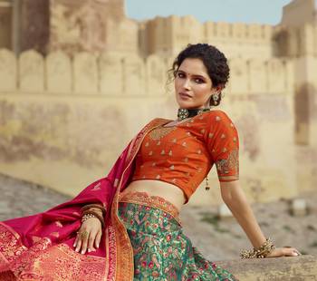 Multicolor hand woven silk semi stitched lehenga 3