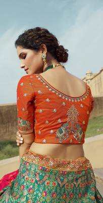 Multicolor hand woven silk semi stitched lehenga 4