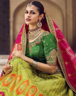 Multicolor hand woven silk semi stitched lehenga 3