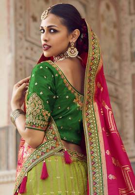 Multicolor hand woven silk semi stitched lehenga 4