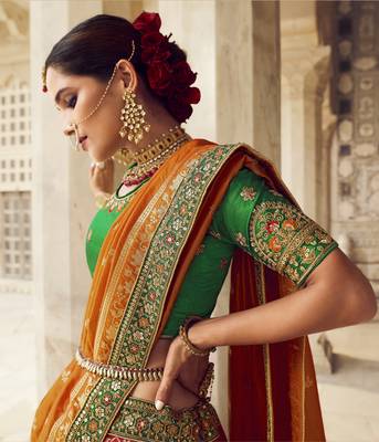 Multicolor hand woven silk semi stitched lehenga 4