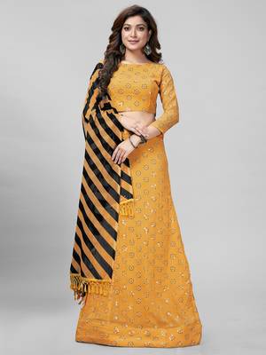 Yellow Sequined Embroidered Georgette Fancy Lehenga Choli with Blouse Piece 1
