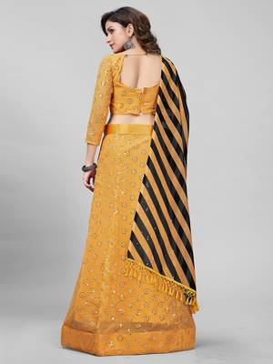 Yellow Sequined Embroidered Georgette Fancy Lehenga Choli with Blouse Piece 3
