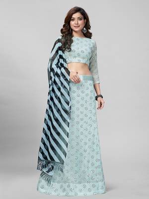 Light Blue Sequined Embroidered Georgette Fancy Lehenga Choli with Blouse Piece 1