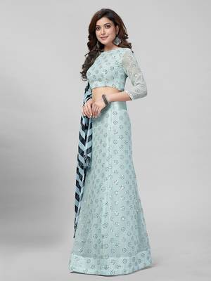 Light Blue Sequined Embroidered Georgette Fancy Lehenga Choli with Blouse Piece 2
