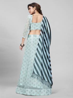 Light Blue Sequined Embroidered Georgette Fancy Lehenga Choli with Blouse Piece 3
