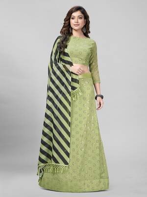 Green Sequined Embroidered Georgette Fancy Lehenga Choli with Blouse Piece 1