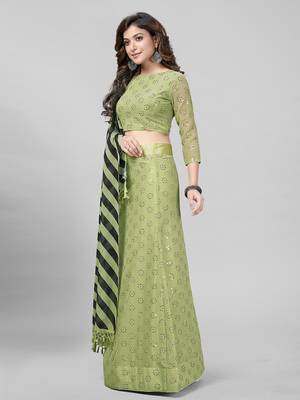 Green Sequined Embroidered Georgette Fancy Lehenga Choli with Blouse Piece 2
