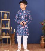 Boy's Blue Cotton Printed Kurta Churidar