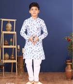 Boy's Off White Cotton Printed Kurta Churidar