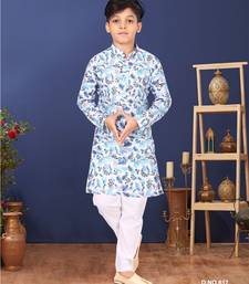 Boy's Off White Cotton Printed Kurta Churidar