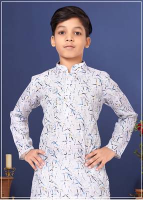 Boy's Off White Cotton Printed Kurta Churidar 7