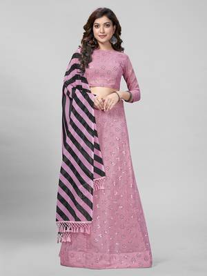 Pink Sequined Embroidered Georgette Fancy Lehenga Choli with Blouse Piece 1