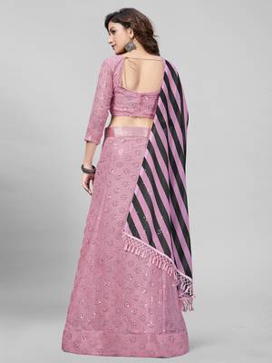 Pink Sequined Embroidered Georgette Fancy Lehenga Choli with Blouse Piece 3