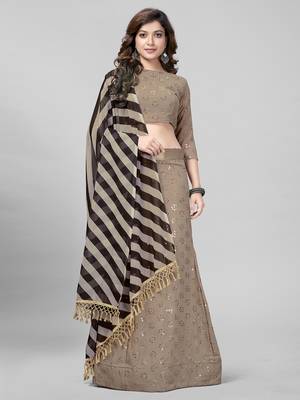 Beige Sequined Embroidered Georgette Fancy Lehenga Choli with Blouse Piece 1