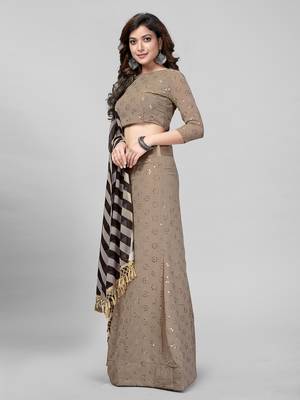 Beige Sequined Embroidered Georgette Fancy Lehenga Choli with Blouse Piece 2