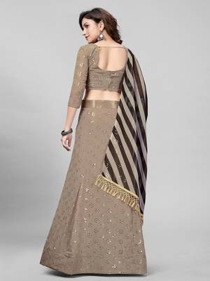Beige Sequined Embroidered Georgette Fancy Lehenga Choli with Blouse Piece 3