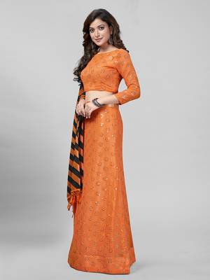 Orange Sequined Embroidered Georgette Fancy Lehenga Choli with Blouse Piece 2