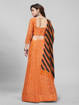 Orange Sequined Embroidered Georgette Fancy Lehenga Choli with Blouse Piece 3