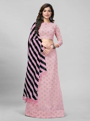 Light Pink Sequined Embroidered Georgette Fancy Lehenga Choli with Blouse Piece 1