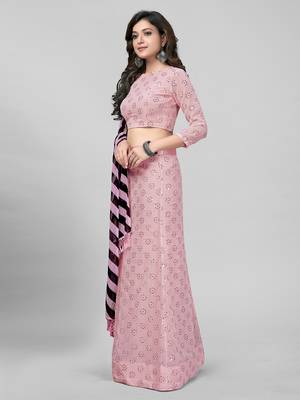 Light Pink Sequined Embroidered Georgette Fancy Lehenga Choli with Blouse Piece 2
