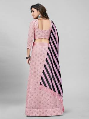 Light Pink Sequined Embroidered Georgette Fancy Lehenga Choli with Blouse Piece 3