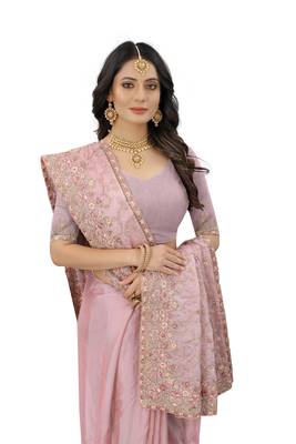 Pink embroidered organza saree with blouse 2