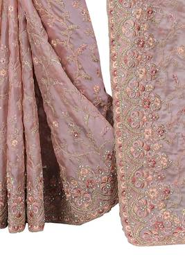 Pink embroidered organza saree with blouse 3