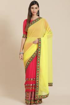 Pink embroidered georgette saree with blouse