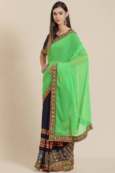 Green embroidered georgette saree with blouse