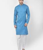 DEYANN Woven Design Royal Blue Color Pure Cotton Kurta with Trouser