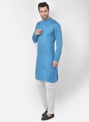 DEYANN Woven Design Royal Blue Color Pure Cotton Kurta with Trouser 2