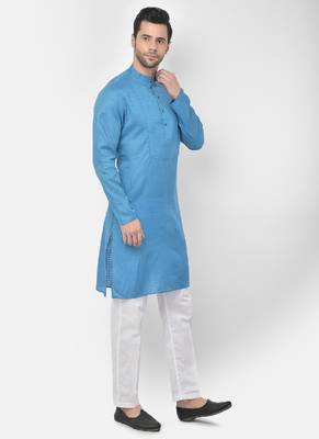 DEYANN Woven Design Royal Blue Color Pure Cotton Kurta with Trouser 3