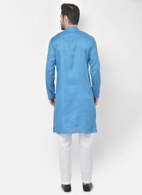 DEYANN Woven Design Royal Blue Color Pure Cotton Kurta with Trouser 4