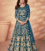 Turquoise Embroidered Net Anarkali Suit