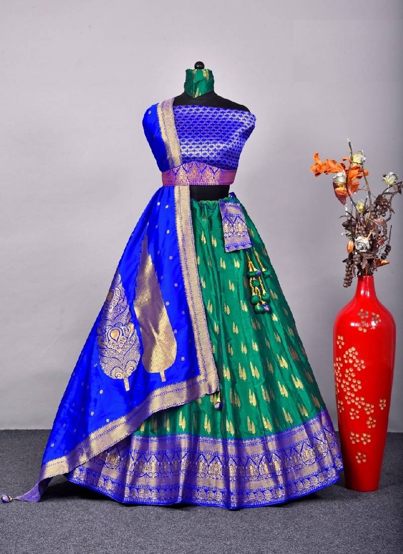 Green-Blue Hand Woven Banarasi Silk Traditional Lehenga Choli - Gajiwala -  3875900