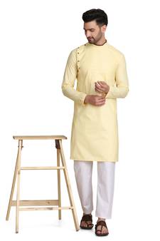 Yellow plain cotton men-kurtas