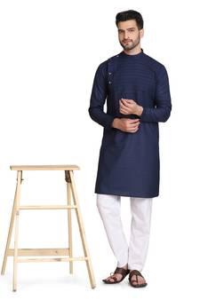 Blue plain cotton men-kurtas