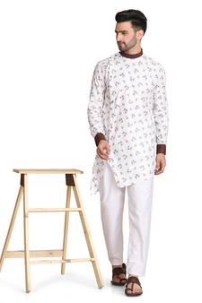 White printed cotton men-kurtas