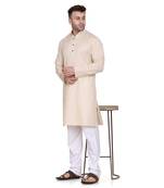 Beige plain cotton kurta-pajama