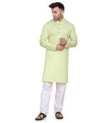 Green plain cotton kurta-pajama