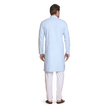 Blue plain cotton kurta-pajama 2