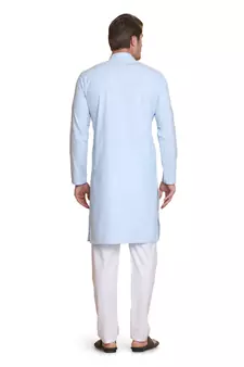 Blue plain cotton kurta-pajama