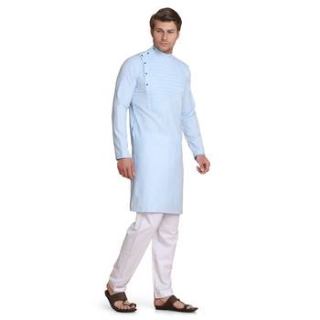 Blue plain cotton kurta-pajama 3