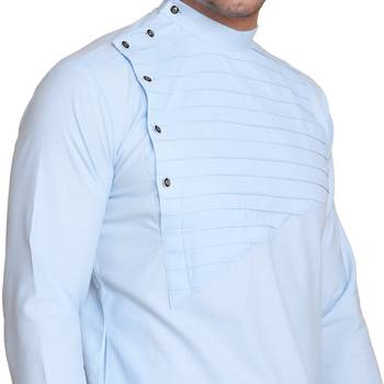 Blue plain cotton kurta-pajama 4