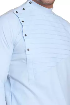 Blue plain cotton kurta-pajama