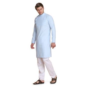 Blue plain cotton kurta-pajama 5