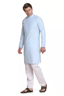 Blue plain cotton kurta-pajama