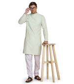 Green plain cotton kurta-pajama